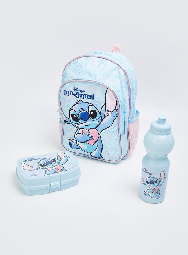 Kids Lilo & Stitch Print Backpack with Lunch Box & Sipper - Pack of 3