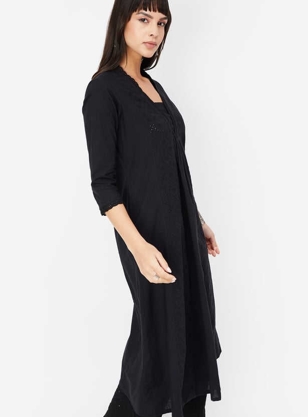 Buy Women Lace Panel Straight Kurta Online at just Rs. 999.0