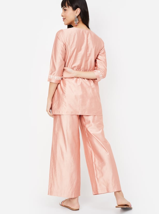 Women Embroidered A-line Kurti Set