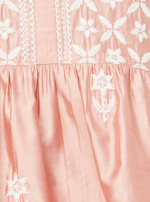 Women Embroidered A-line Kurti Set