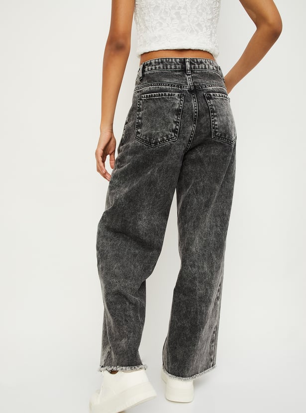 Women Washed Wide Leg Jeans