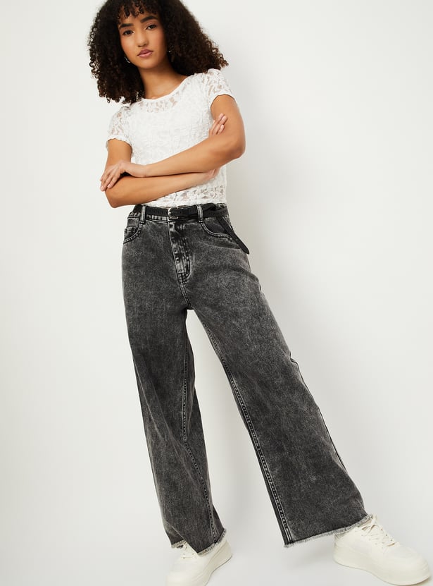 Women Washed Wide Leg Jeans