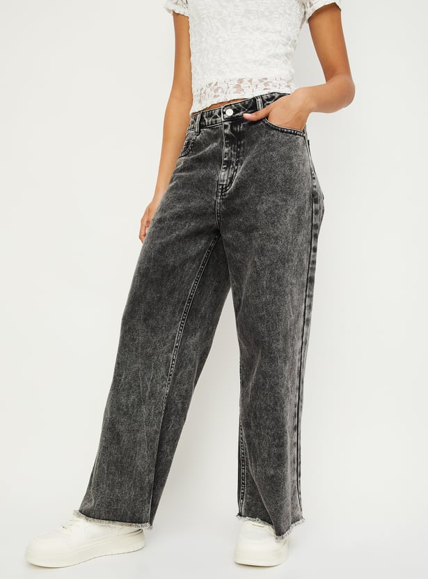 Women Washed Wide Leg Jeans