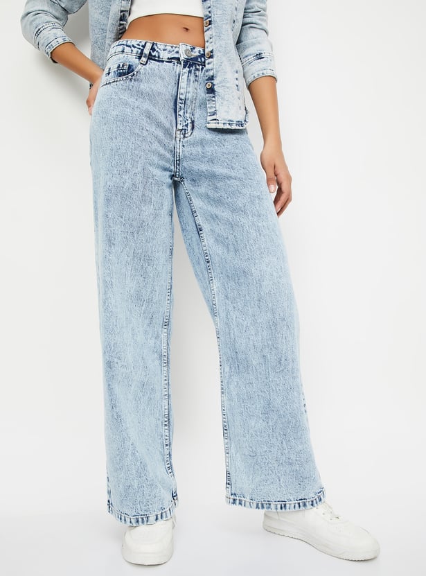 Women Washed Wide Leg Jeans