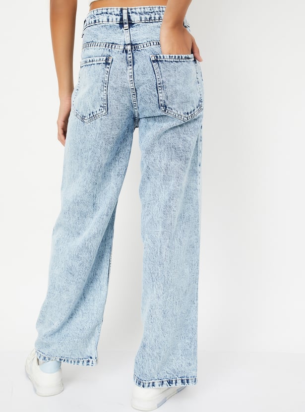 Women Washed Wide Leg Jeans