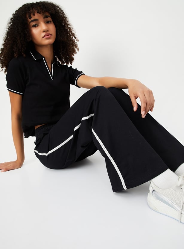 Women Side Tape Wide Leg Trackpants