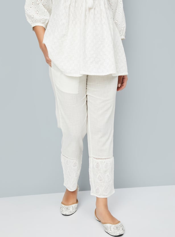 Women Schiffili Embroidered Straight Pants