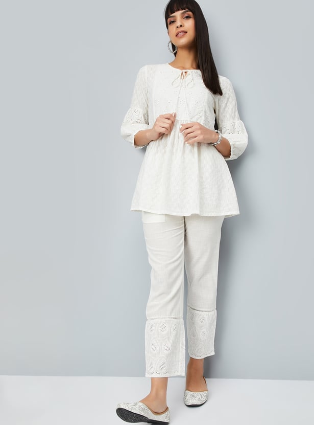 Women Schiffili Embroidered Straight Pants