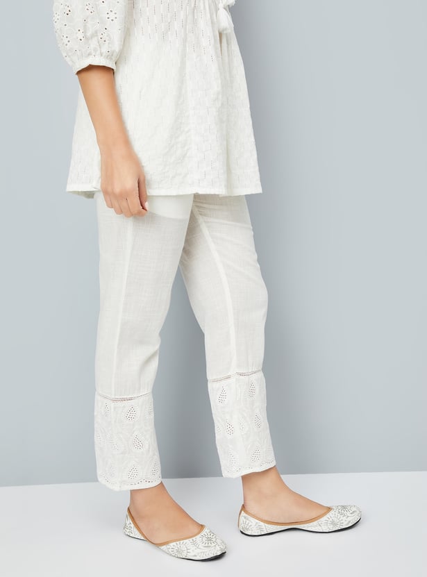 Women Schiffili Embroidered Straight Pants