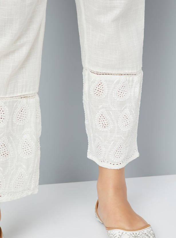 Women Schiffili Embroidered Straight Pants