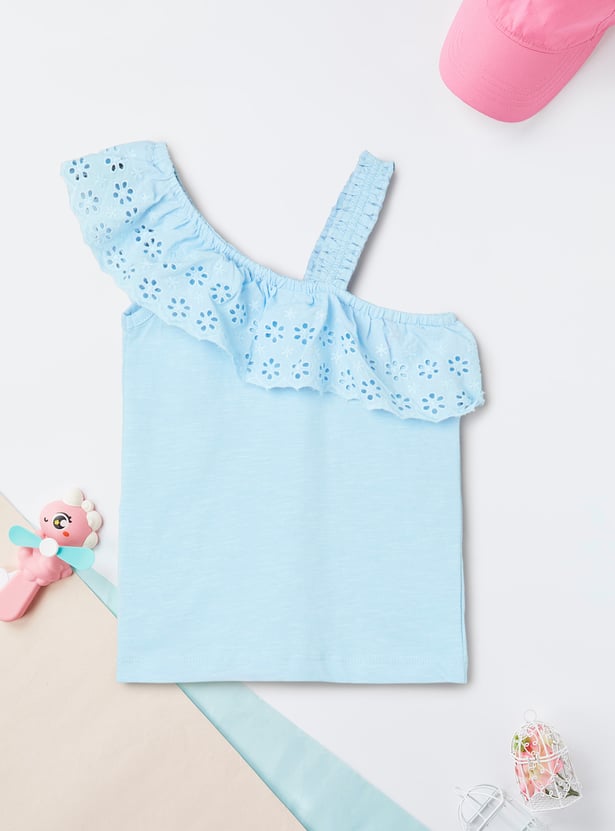 Girls Schiffili Embroidered One Shoulder Top