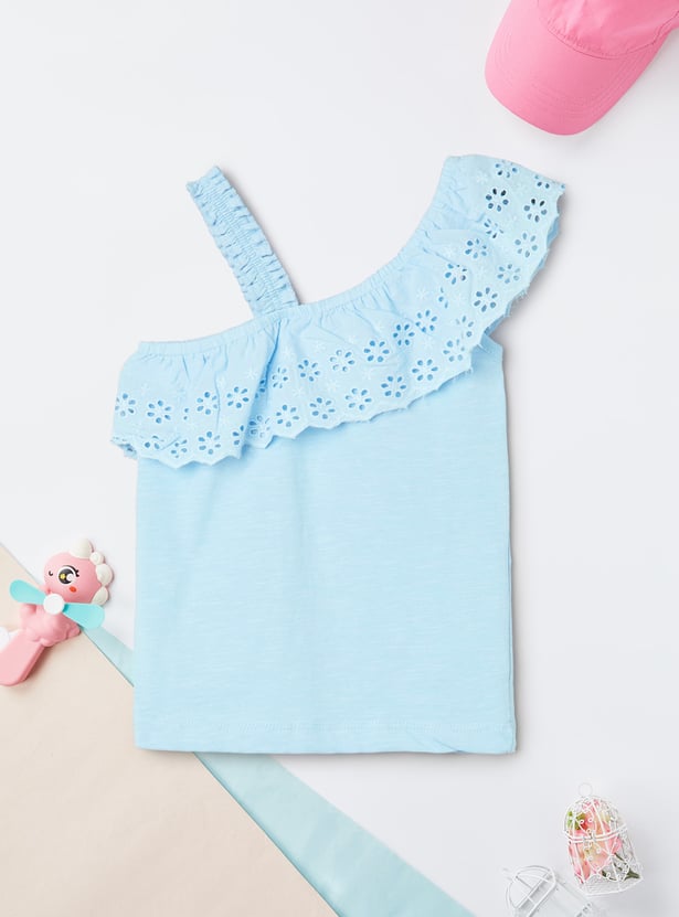 Girls Schiffili Embroidered One Shoulder Top