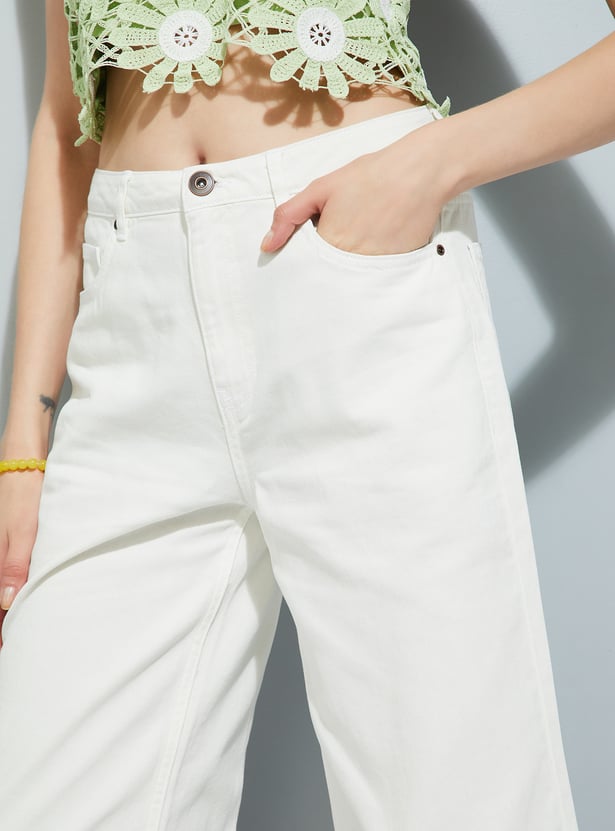 Women Solid Wide Leg Jeans