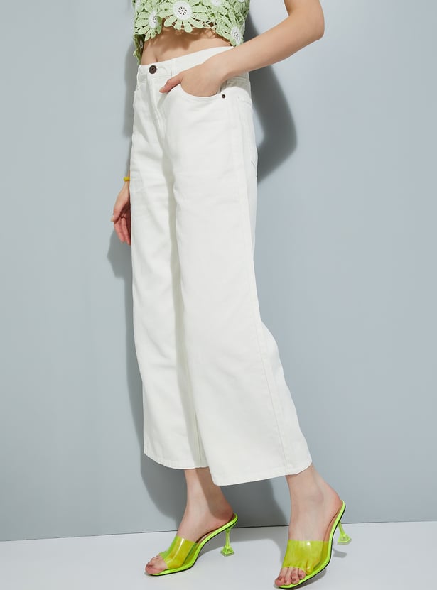 Women Solid Wide Leg Jeans