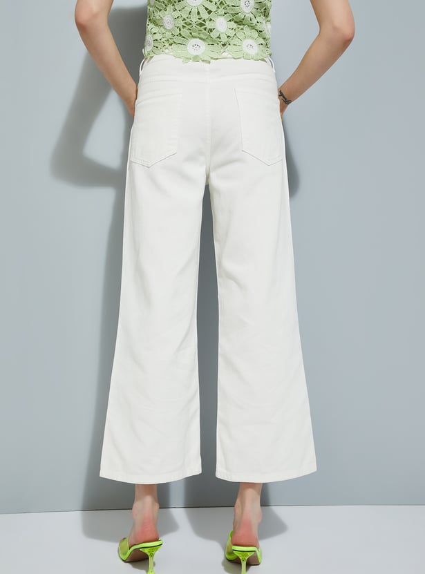 Women Solid Wide Leg Jeans