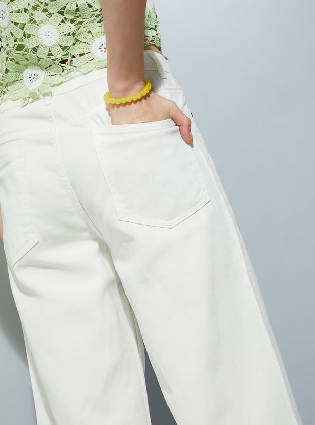 Women Solid Wide Leg Jeans