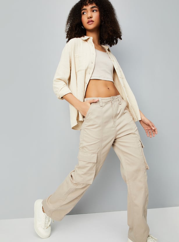 Women Solid Cargo Jeans