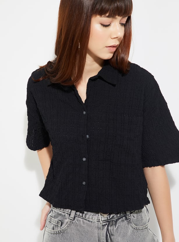 URB_N Women Boxy Fit Textured Shirt