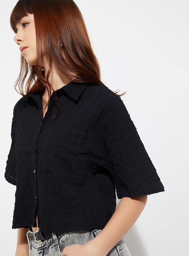 URB_N Women Boxy Fit Textured Shirt
