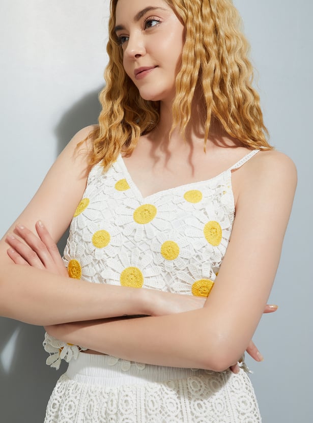URB_N Women Floral Crochet Knit Top