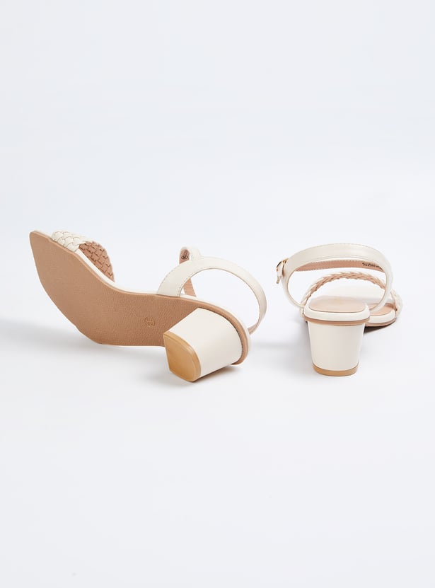 Women Braided Strap Block Heels