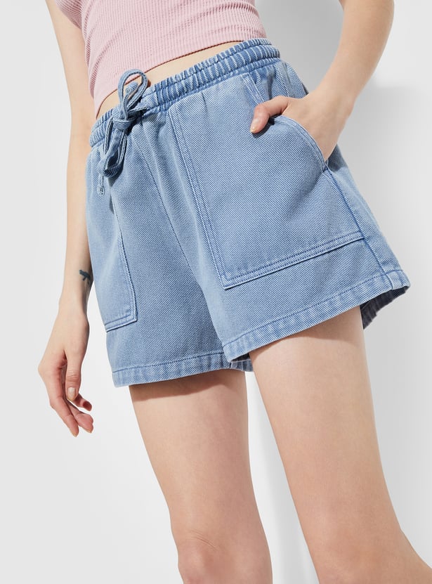 URB_N Women Washed Denim Shorts