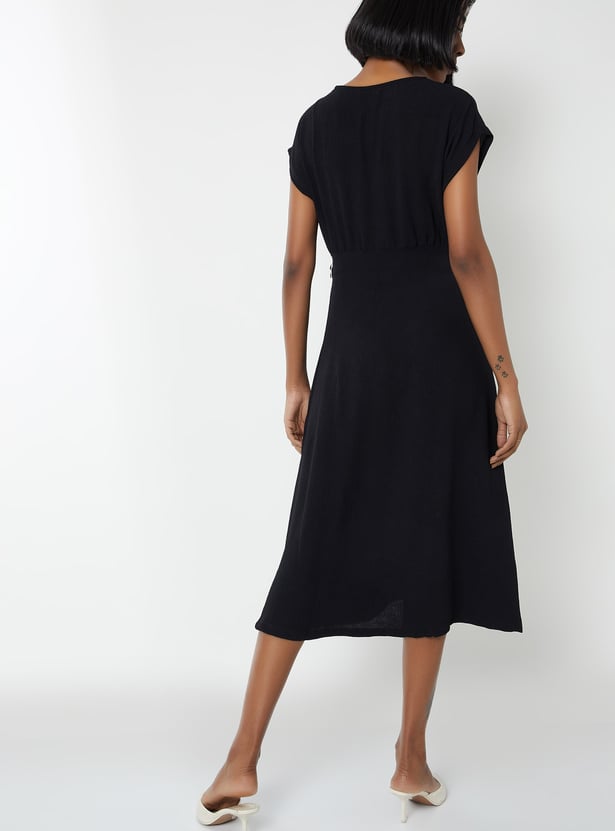 Women Solid Wrap Midi Dress