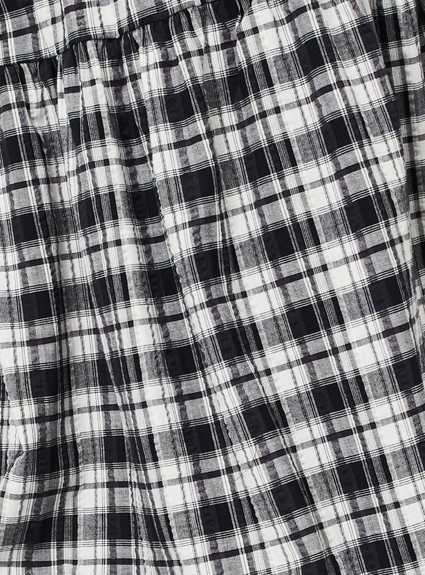 ALAYA F x URB_N Women Checked Slit Tiered Skirt