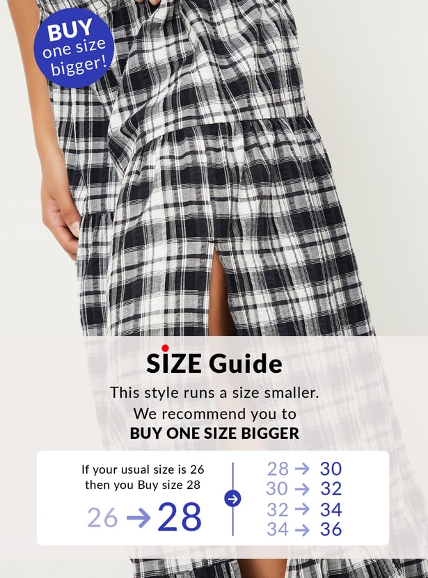 ALAYA F x URB_N Women Checked Slit Tiered Skirt