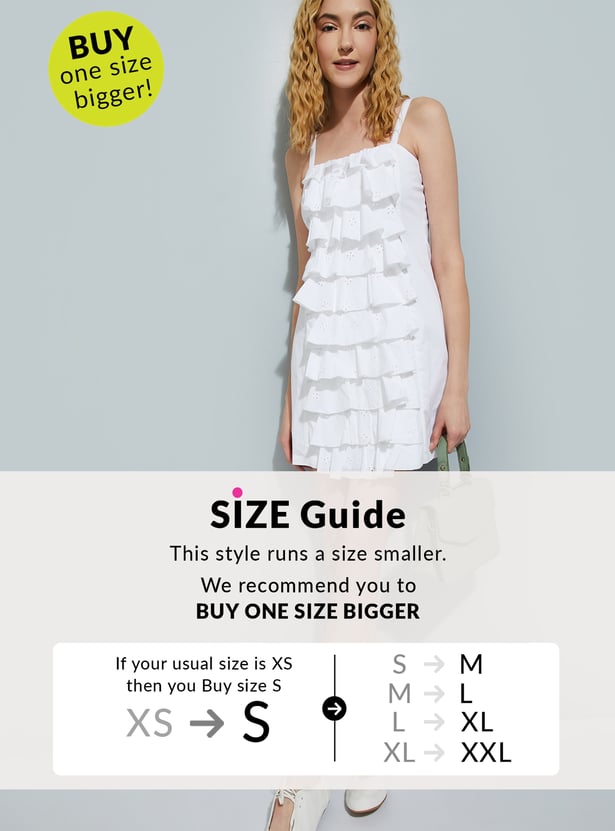 URB_N Women Schiffli Embroidered Ruffles Mini Dress