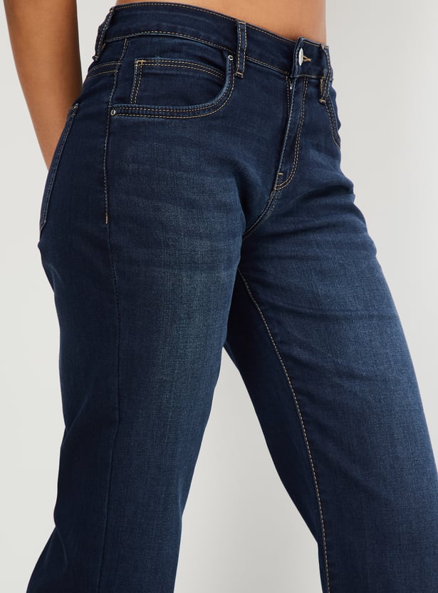 Women Washed Kick Flare Jeans