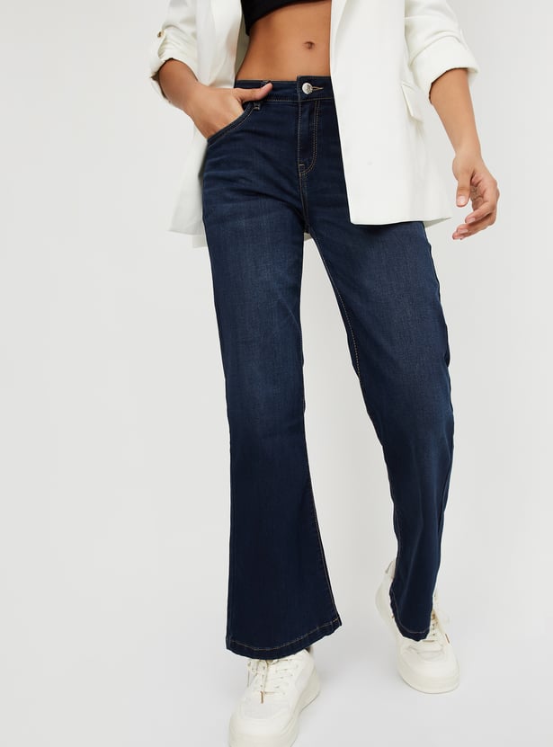 Women Washed Kick Flare Jeans