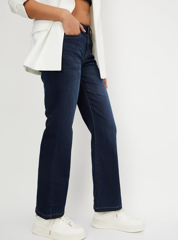 Women Washed Kick Flare Jeans