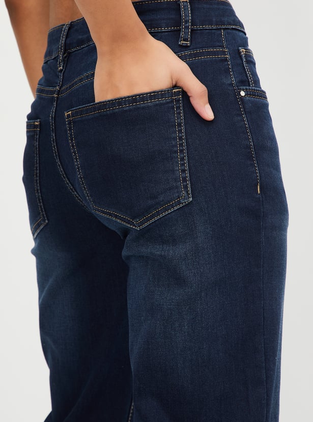 Women Washed Kick Flare Jeans