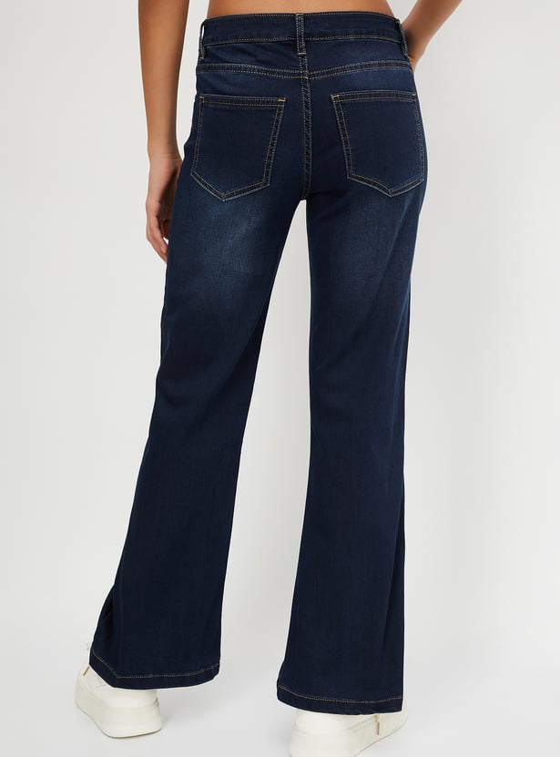 Women Washed Kick Flare Jeans