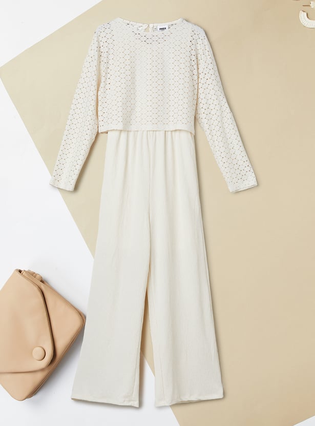 Girls Textured Jumpsuit with Top