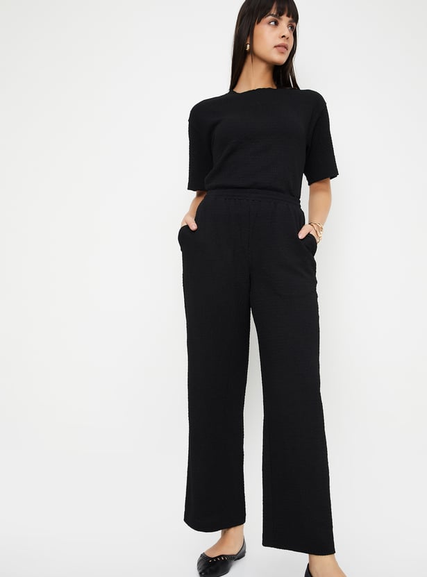 Women Textured Comfort Trousers