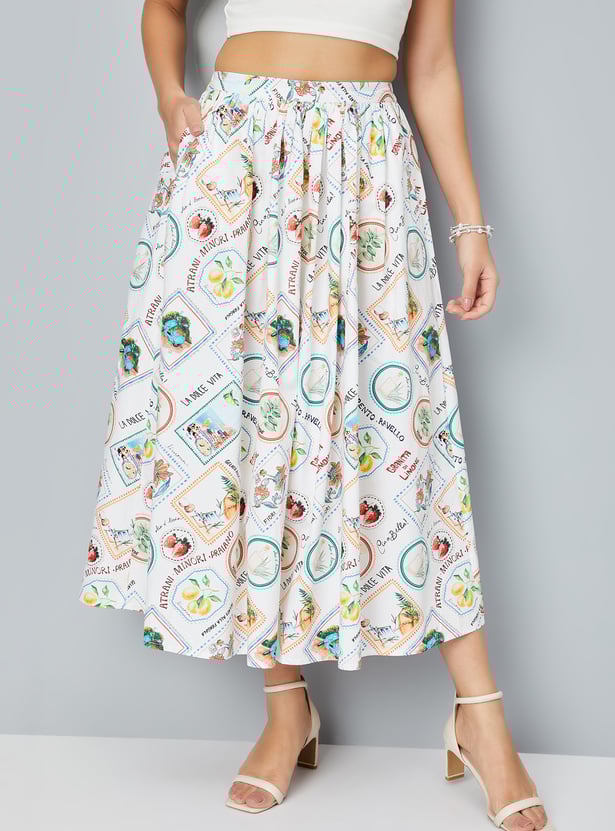 Women Printed A-Line Midi Skirt