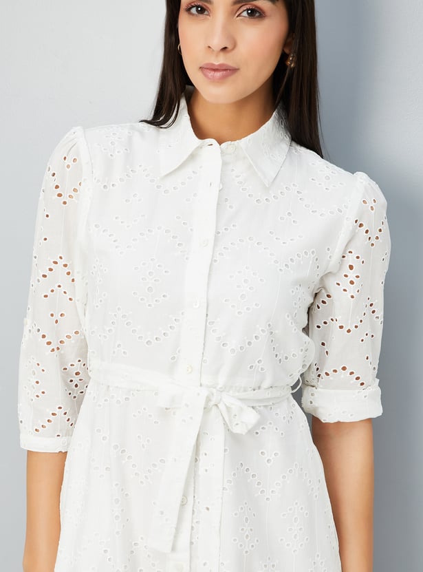 Women Schiffli Shirt Dress