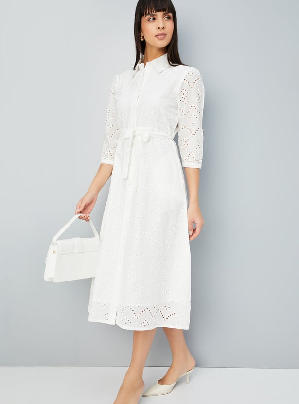 Women Schiffli Shirt Dress