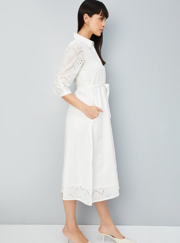 Women Schiffli Shirt Dress
