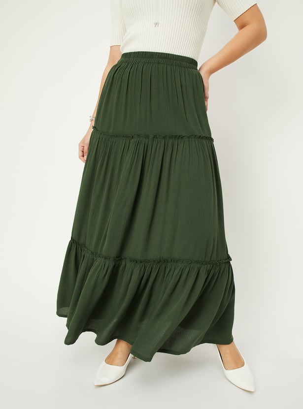 Women Textured Tiered Long Skirt