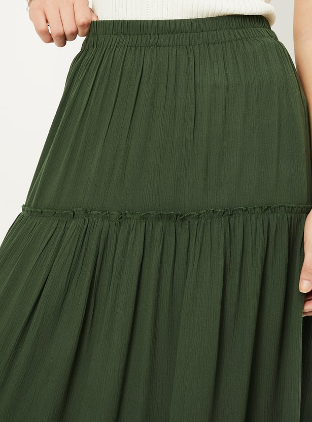 Women Textured Tiered Long Skirt