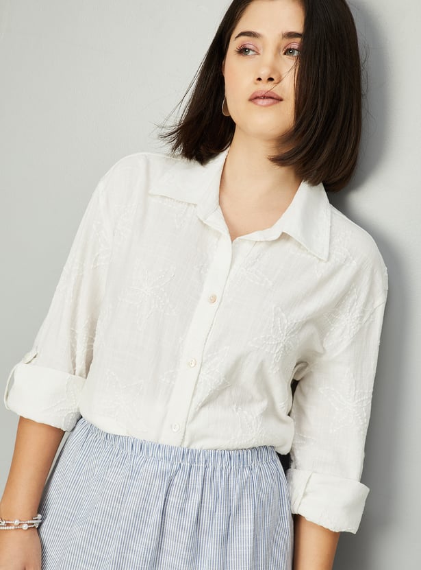 Women Embroidered Oversized Shirt