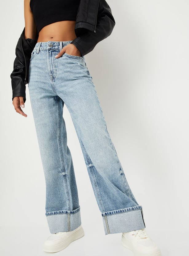 Women Washed Wide Leg Jeans