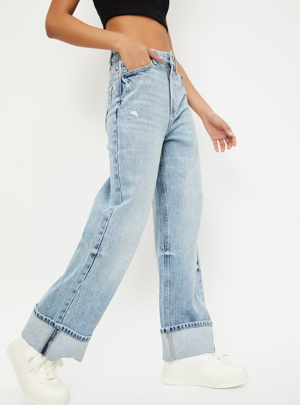 Women Washed Wide Leg Jeans