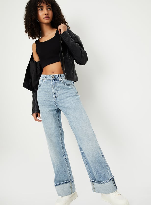 Women Washed Wide Leg Jeans