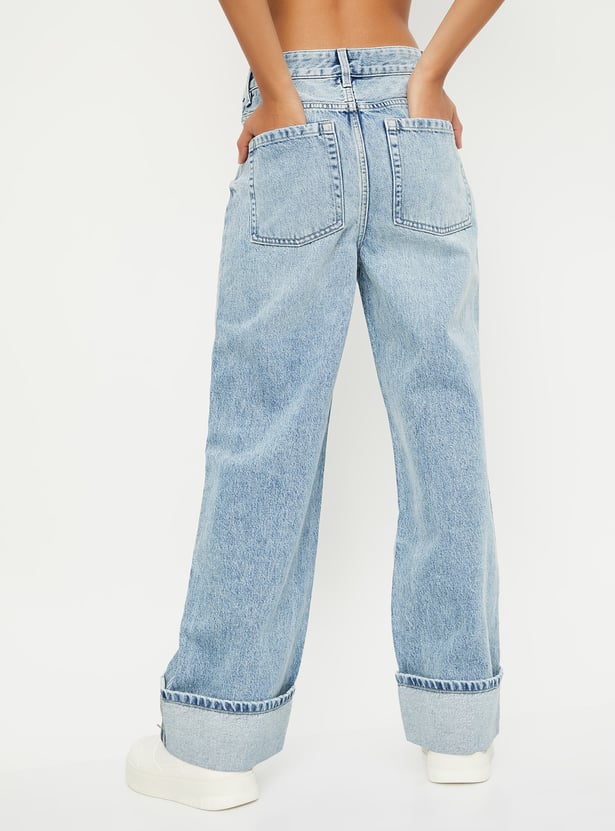 Women Washed Wide Leg Jeans