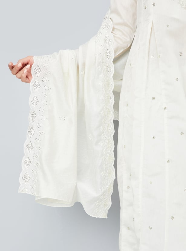 White Embroidered Straight Kurta Trousers Set