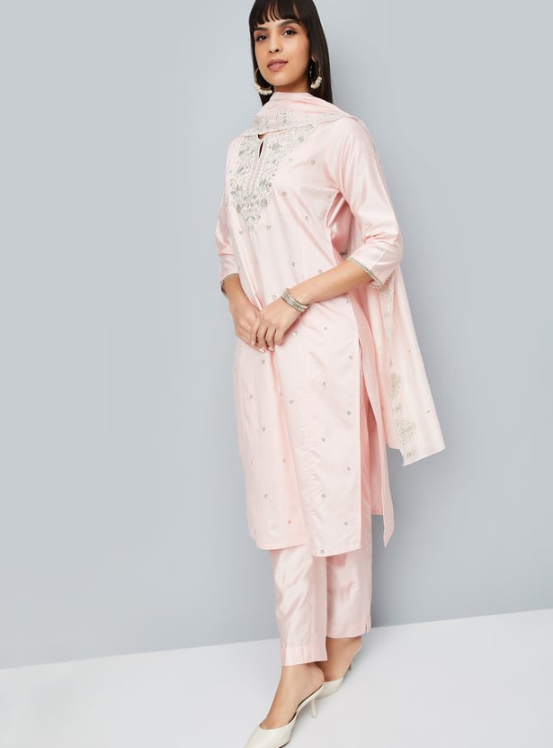 Embroidered Straight Kurta Trousers Set